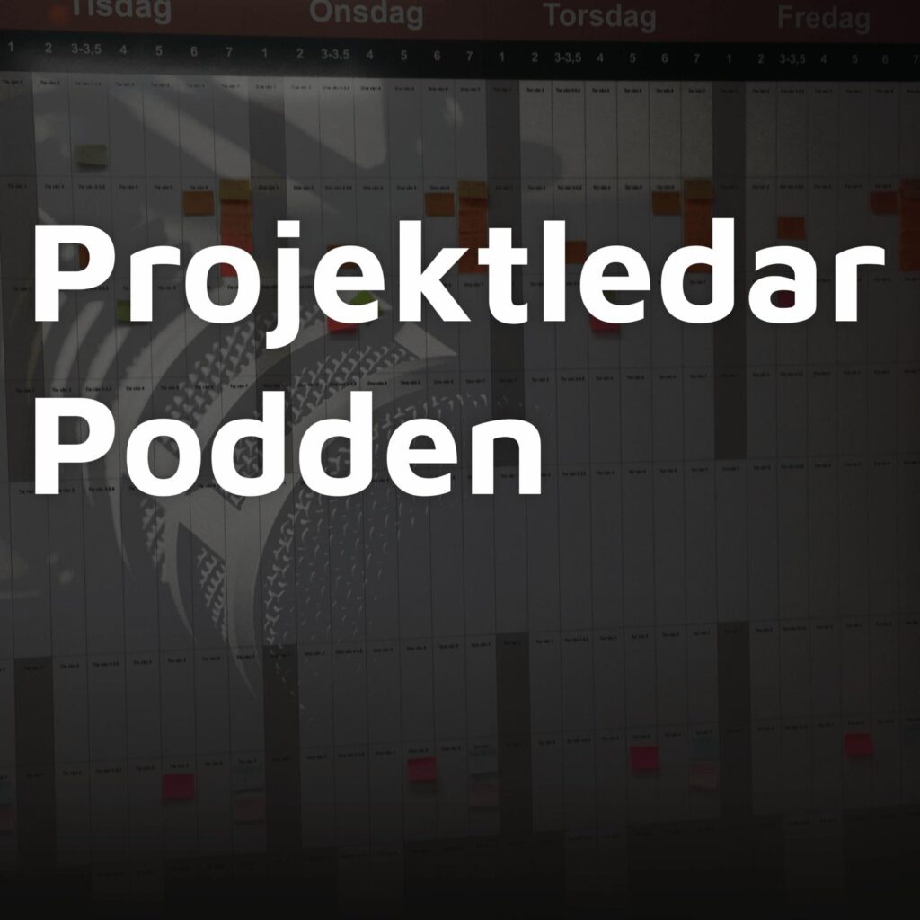 Projektledarpodden logo över bakgrund med projektplaneringsschema och kalender